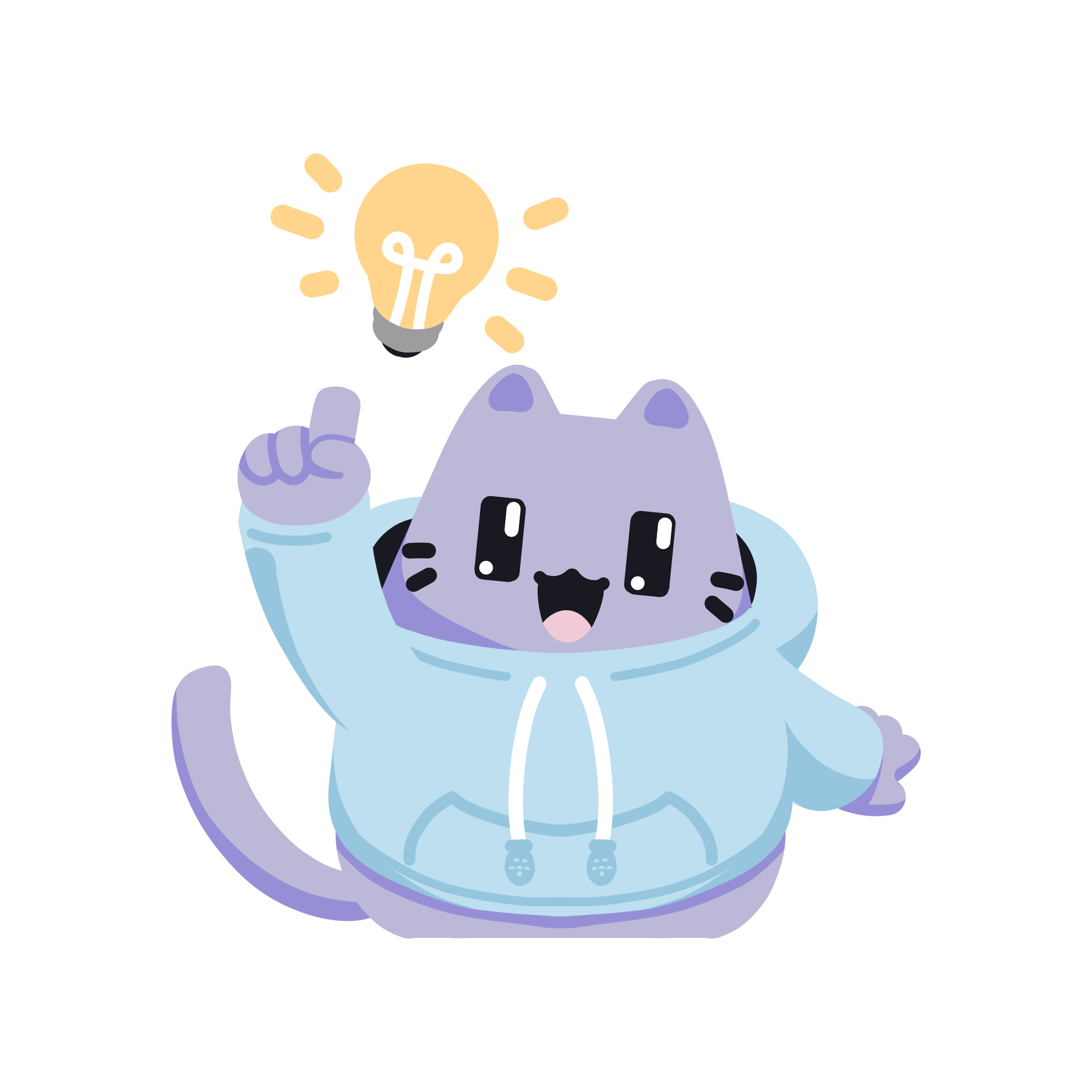 Olilo cat mascot with an idea
